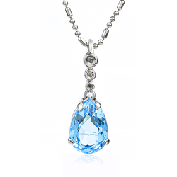 Genuine Blue Topaz Silver Pendant with Diamonds