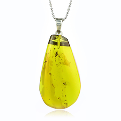 100% Natural Amber With Ant Silver Pendant 45mm x 22mm
