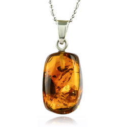 100% Natural Amber Silver Pendant 25mm x 10mm