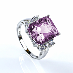 Big Emerald Cut Engagement Alexandrite Silver Ring