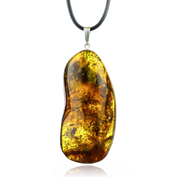 Very Big Genuine Amber Silver Pendant