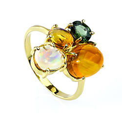 Natural High Quality Mexican Fire Jelly Opal Green Sapphire 14K Gold Ring