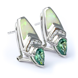 White Opal With Alexandrite Silver Earrings