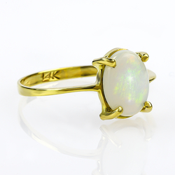 Genuine Milky Mexican Opal Natural 14K Solid Gold Ring