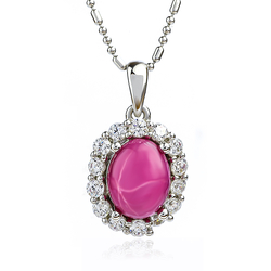 Star Ruby Oval Cut Cabuchon Halo Pendant