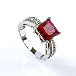 Ruby Silver Ring Princess Cut Stone