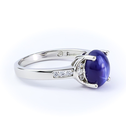 Silver Star Blue Sapphire Oval Cabuchon Ring