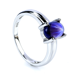 Solitaire Star Sapphire Silver Ring 925