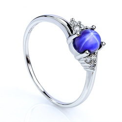 Solitaire Star Sapphire Silver Ring