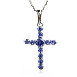 Tanzanite Sterling Silver Cross Pendant