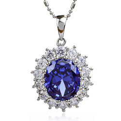 Blue Tanzanite Halo Silver Pendant