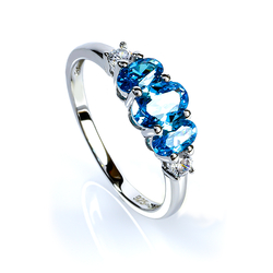 3 Oval Cut Stone Blue Topaz Silver Ring