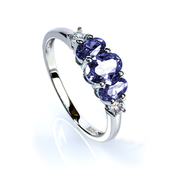 3 Stone Tanzanite Oval Cut Sterling Silver Ring