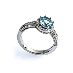 Aquamarine Silver Halo Ring