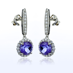 Round Cut Alexandrite Silver Drop Earrings