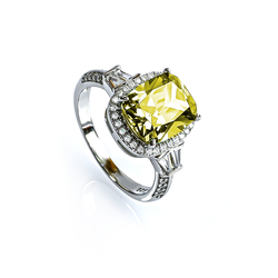 Emerald Cut Yellow Alexandrite Silver Ring