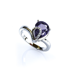 Amethyst Ring Pear Cut Stone Ring