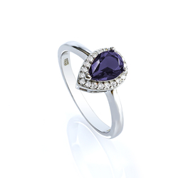 Solitaire Amethyst and Simulated Diamonds Ring