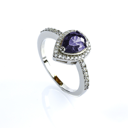Solitaire Pear Cut Amethyst Ring