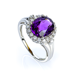 Oval Cut Amethyst Silver Fashion Ring