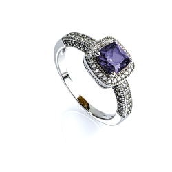 Classic Halo Amethyst Engagement Ring