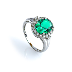 Oval Emerald Silver Ring