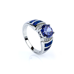 Blue Opal and Tanzanite Silver Ring