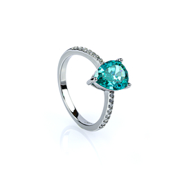 Solitaire Paraiba and Simulated Diamonds Ring