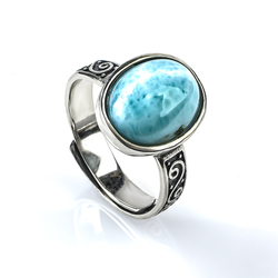 Larimar Genuine Stone Silver Ring