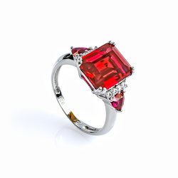 Emerald Cut Ruby Silver Ring