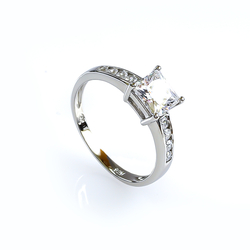 Princess Cut Engagement Silver Solitaire Ring