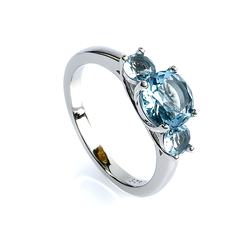 3 Stone Aquamarine Sterling Silver Ring