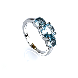 3 Stone Aquamarine Silver Ring