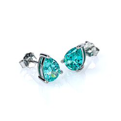 Paraiba Pear Cut Stud Silver Earrings