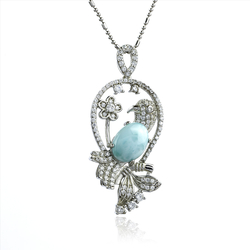 Genuine Larimar Stone Silver Bird Pendant