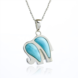 Genuine Larimar Stone Silver Elephant Pendant