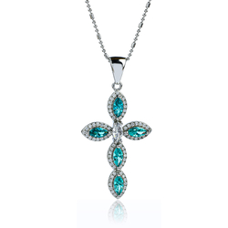 Sterling Silver Cross With Marquise Cut Paraiba
