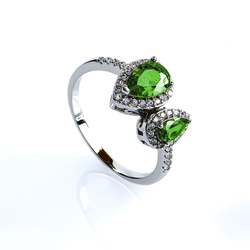 Two Stone Peridot and Simulated Diamonds Ring