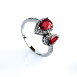 Two Stone Ruby and Simulated Diamonds Ring