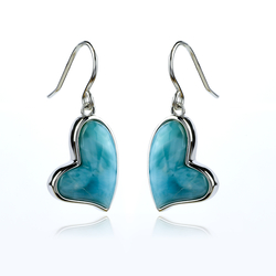 Genuine Larimar Stone Silver Heart Earrings