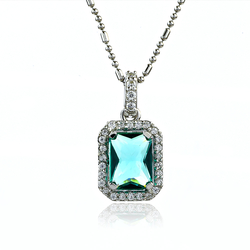 Emerald Cut Paraiba Sterling Silver Pendant