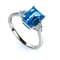 Emerald Cut Swiss Blue Topaz 925 Silver Ring