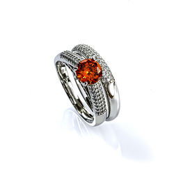 Round Fire Opal and Diamond Halo Micropavé Ring