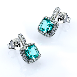 Princess Cut Paraiba Sterling Silver Earrings