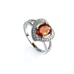Heart Shape Mexican Fire Cherry Opal Silver Ring