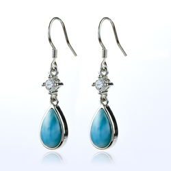 Genuine Larimar Stone Silver Drop Earrings