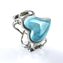 Larimar Genuine Cabuchon Stone Heart Silver Ring