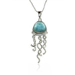 Genuine Larimar Stone Jellyfish Silver Pendant