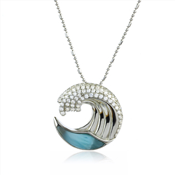 Genuine Larimar Stone Sea Wave Silver Pendant