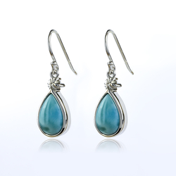 Genuine Larimar Blue Stone Silver Earrings